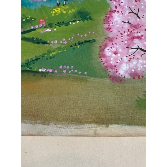 Vintage Japanese Silk Painting Cherry Blossom Landscape Signed Art - Picture 8 of 9